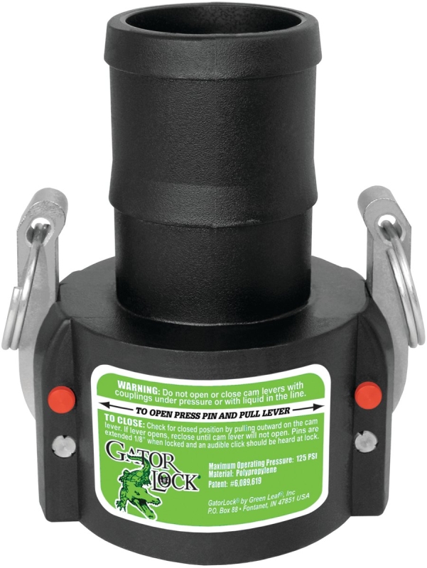 Green Leaf C Series GLP200C Cam Lever Coupling, 2 in, Female x Hose Barbed, Glass Filled Polypropylene