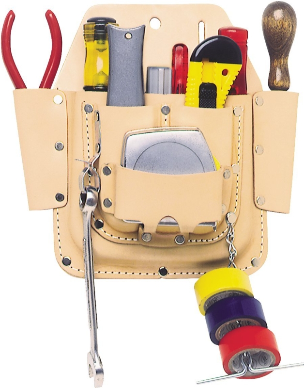 CLC W438 Electrical and Maintenance Tool Pouch, 6-Pocket, Leather, Tan, 12 in W, 20 in H