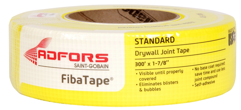 Adfors FibaTape FDW8663-U Drywall Tape Wrap, 300 ft L, 1-7/8 in W, 0.26 mm Thick, Yellow