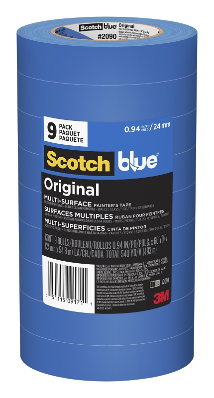 ScotchBlue 2090-24A-CP Painter's Tape, 60 yd L, 1 in W, 5 mil Thick, Paper Backing, Blue