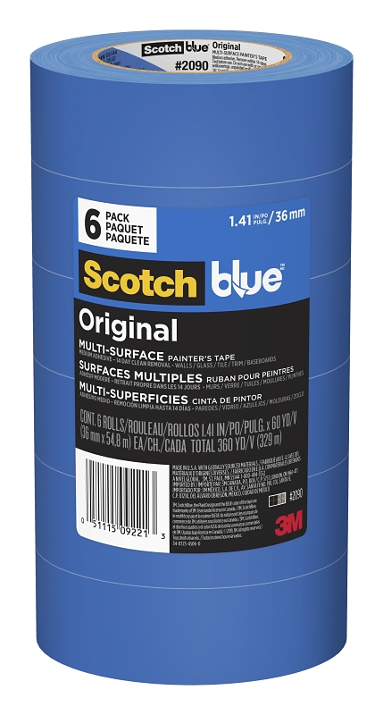 ScotchBlue 2090-36A-CP Painter's Tape, 60 yd L, 1-1/2 in W, 5 mil Thick, Paper Backing, Blue