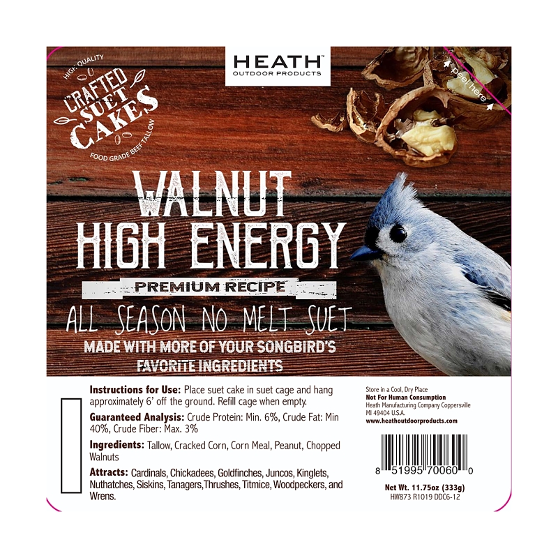 Heath DDC6-12 Corn Wild Bird Seed, 11.75 oz, Crafted Suet, Cake Pack
