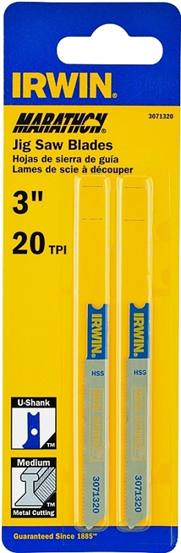 Irwin 3071320 Jig Saw Blade, 3-1/4 in L, 20 TPI, Bi-Metal Cutting Edge