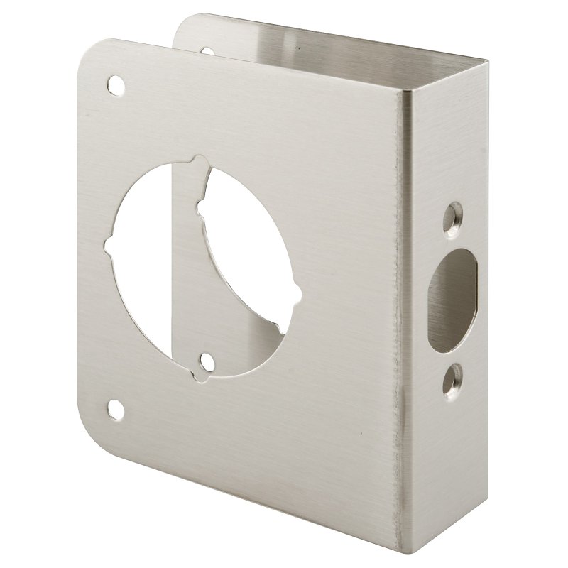 Prime-Line U 9589 Lock and Door Reinforcer, 2-3/8 in Backset, 1-3/8 in Thick Door, Brass, Stainless Steel, 4-1/2 in H