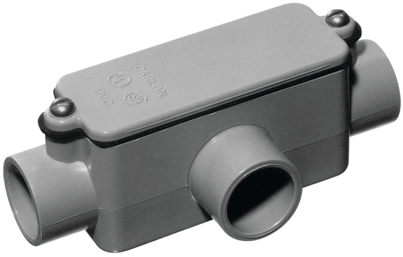 Carlon E983GR-CAR Conduit Body, 3-Hub, 1-1/4 in Hub, PVC, Gray