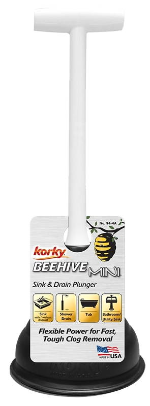 Korky 94-4A Drain Plunger, 9 in OAL, 5-1/2 in Cup, T-Grip Handle