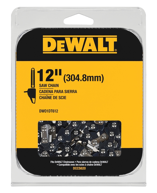 DEWALT DWO1DT612 Chainsaw Chain, Low Vibration, Low-Kickback Chain, 12 in L Bar, 0.043 in Gauge, 3/8 in TPI/Pitch