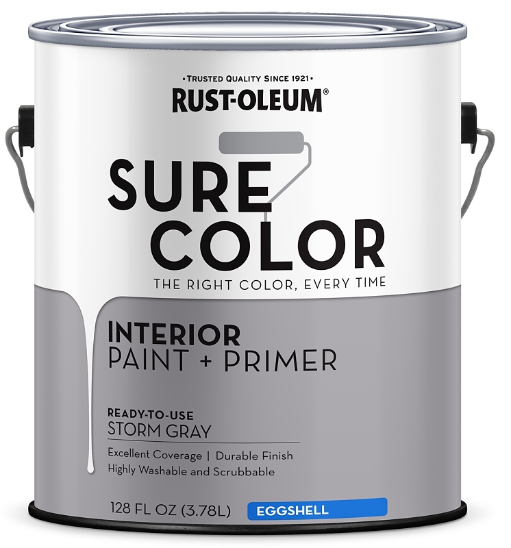 Rust-Oleum Sure Color 380224 Interior Wall Paint, Eggshell Sheen, Storm Gray, 1 gal, Can, 400 sq-ft Coverage Area, Pack of 2