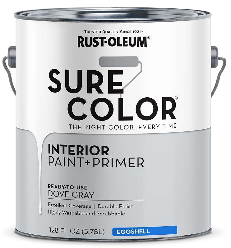 Rust-Oleum Sure Color 380223 Interior Wall Paint, Eggshell Sheen, Dove Gray, 1 gal, Can, 400 sq-ft Coverage Area, Pack of 2