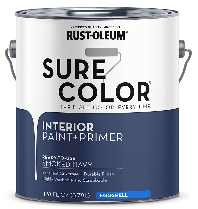 Rust-Oleum Sure Color 380226 Interior Wall Paint, Eggshell Sheen, Smoked Navy, 1 gal, Can, 400 sq-ft Coverage Area, Pack of 2