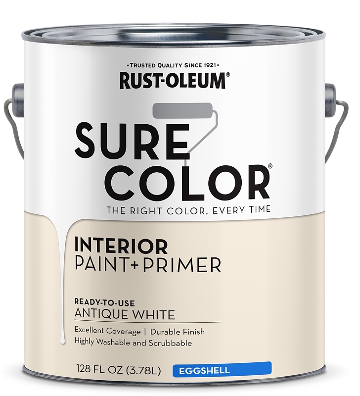 Rust-Oleum Sure Color 380221 Interior Wall Paint, Eggshell Sheen, Antique White, 1 gal, Can, 400 sq-ft Coverage Area, Pack of 2