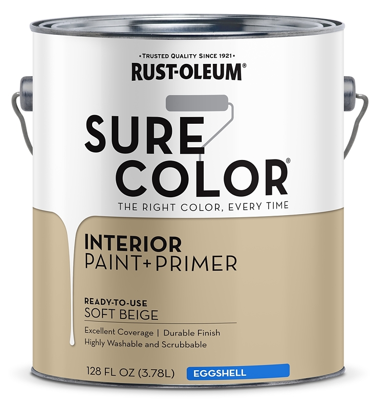 Rust-Oleum Sure Color 380222 Interior Wall Paint, Eggshell Sheen, Soft Beige, 1 gal, Can, 400 sq-ft Coverage Area, Pack of 2