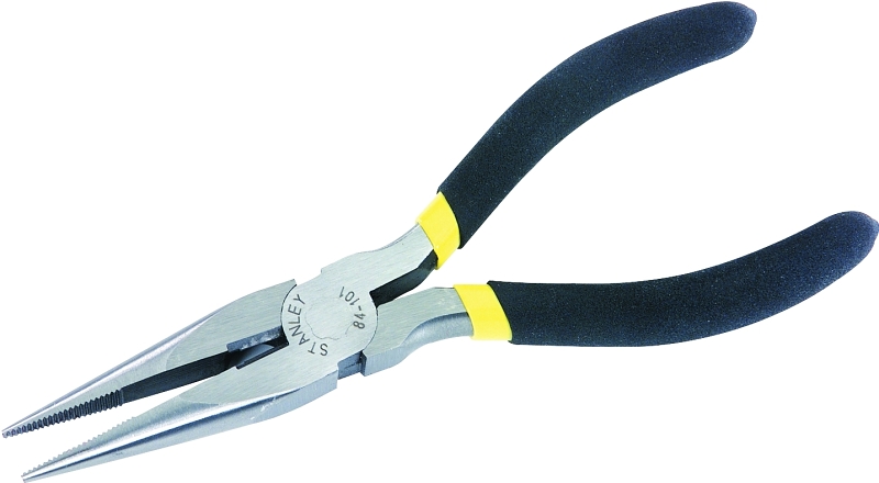 STANLEY 84-101 Nose Plier, 6 in OAL, Black/Yellow Handle, Cushion Grip Handle, 25/32 in W Jaw, 2-3/16 in L Jaw