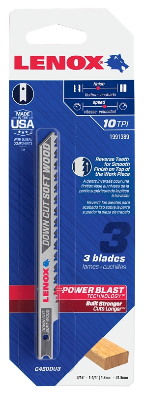 Lenox 1991389 Jig Saw Blade, 5/16 in W, 4 in L, 10 TPI