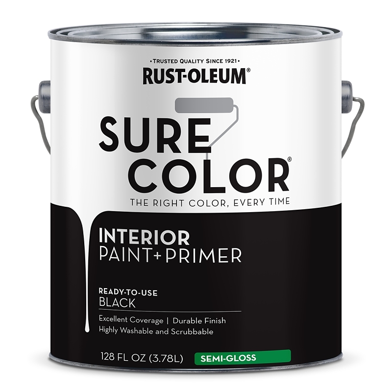 Rust-Oleum Sure Color 380228 Interior Wall Paint, Semi-Gloss Sheen, Black, 1 gal, Can, 400 sq-ft Coverage Area, Pack of 2