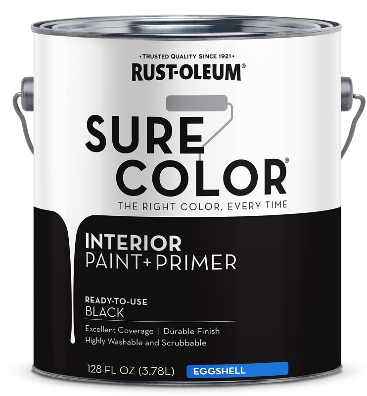 Rust-Oleum Sure Color 380218 Interior Wall Paint, Eggshell Sheen, Black, 1 gal, Can, 400 sq-ft Coverage Area, Pack of 2
