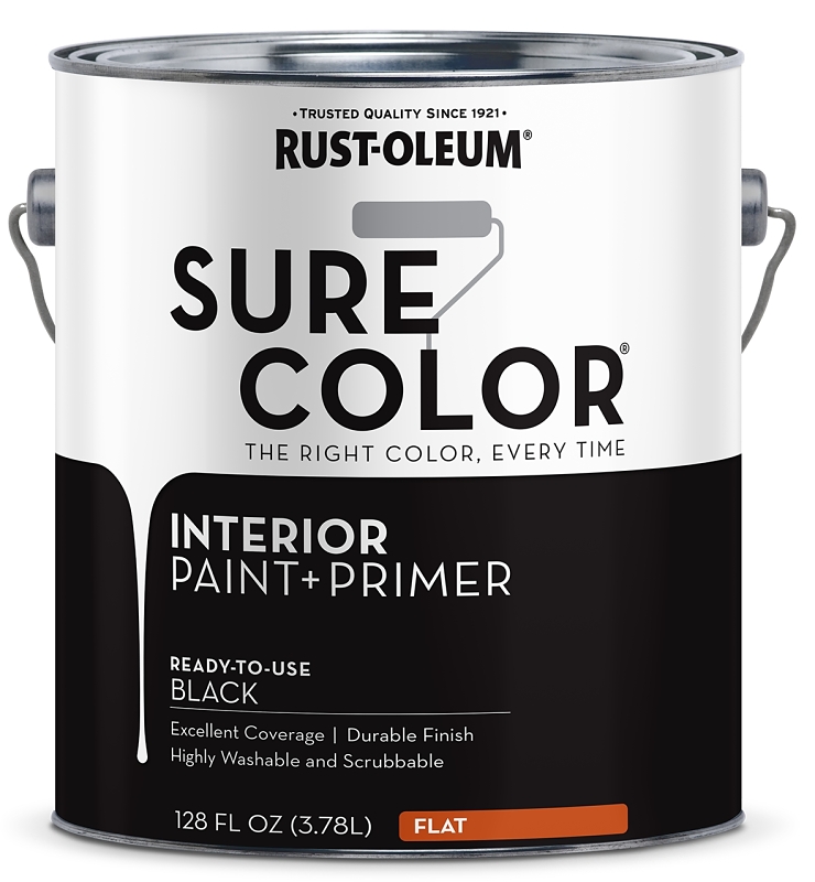 Rust-Oleum Sure Color 380216 Interior Wall Paint, Flat Sheen, Black, 1 gal, Can, 400 sq-ft Coverage Area, Pack of 2