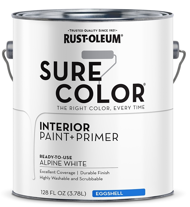 Rust-Oleum Sure Color 380219 Interior Wall Paint, Eggshell Sheen, Alpine White, 1 gal, Can, 400 sq-ft Coverage Area, Pack of 2