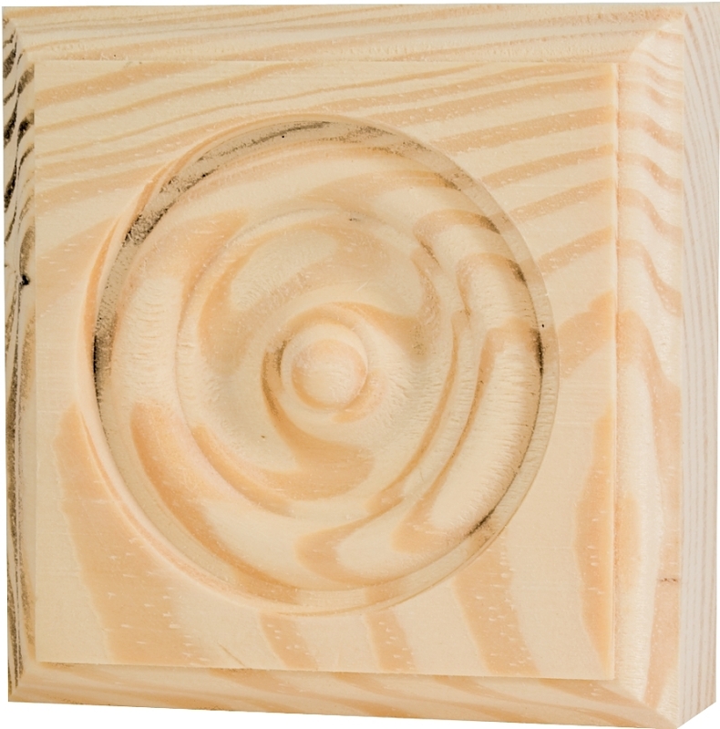Waddell RTB25-36 Trim Block, 2-3/4 in H, 2-3/4 in W, Rosette Pattern, Wood