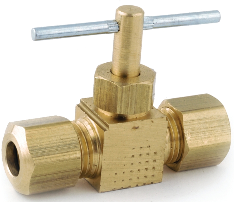 Anderson Metals 759106-04 Straight Needle Shut-Off Valve, 1/4 in Connection, Compression, 150 psi Pressure, Brass Body