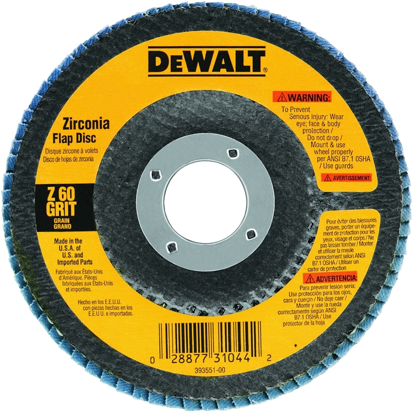 DEWALT HP DW8310 Flap Disc, 4-1/2 in Dia, 7/8 in Arbor, 120 Grit, Fine, Zirconia Abrasive, Fiberglass Backing