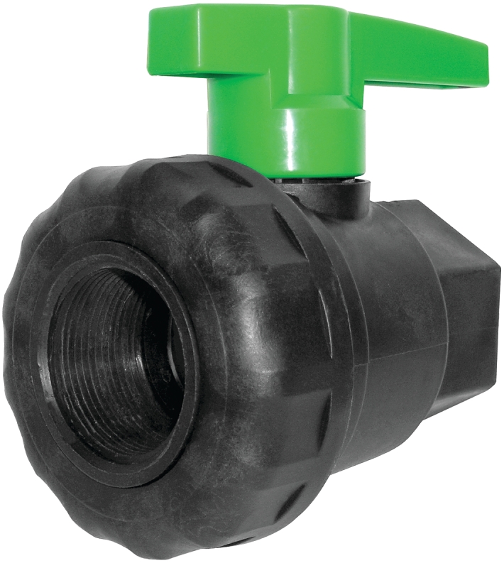 Green Leaf SU075E Ball Valve, 3/4 in Connection, FNPT, 125 psi Pressure, Manual Actuator, Polypropylene Body