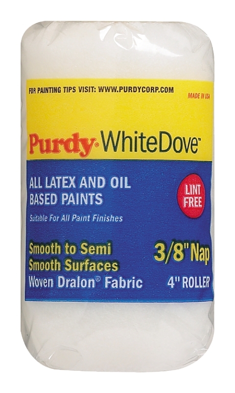 Purdy WhiteDove 140786104 Jumbo Mini Roller Cover, 3/8 in Thick Nap, 4 in L, Fabric Cover, White