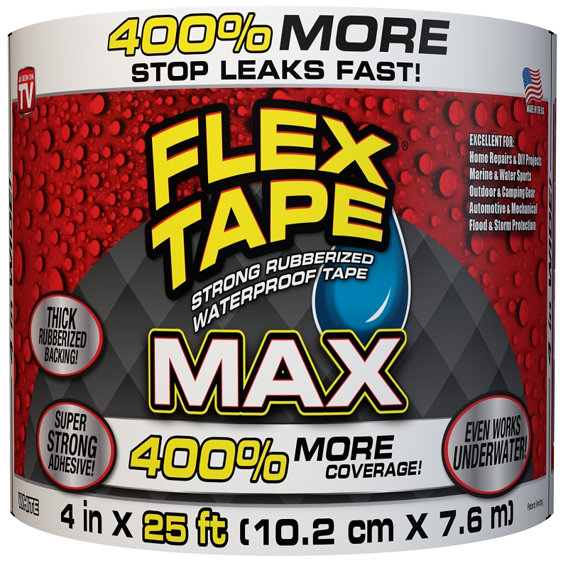 Flex Tape MAX TFSMAXWHT04 Tape, 25 ft L, 4 in W, Rubber Backing, White