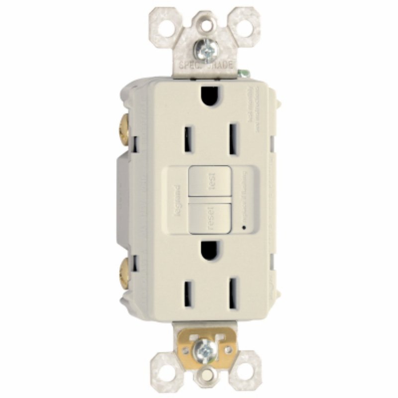 Legrand radiant Series 1597LA3PKCC4 GFCI Duplex Receptacle, Nylon, Light Almond, 2-Pole, 15 A, 125 VAC, 3-Wire