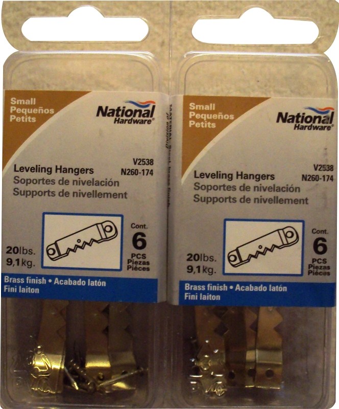 National Hardware V2538 Series N260-174 Leveling Hanger, 20 lb, Steel, Brass-Plated, 0.034 in Projection