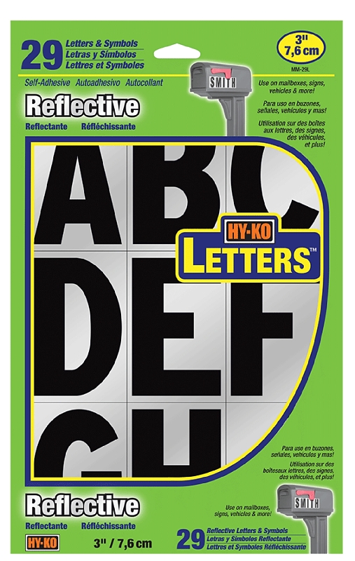 Hy-Ko MM-29L Packaged Reflective Letter, Character: A to Z, -, !, 3 in H Character, 3-1/4 in W Character, Vinyl