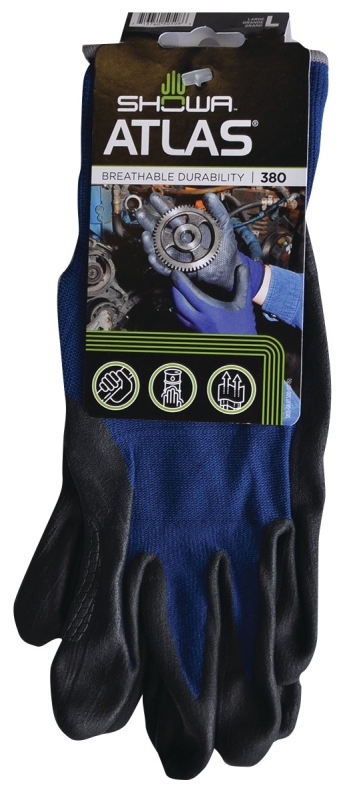 Showa 380L-08.RT General-Purpose, Lightweight Coated Gloves, L, 8-21/32 to 10-15/64 in L, Nitrile Foam Coating