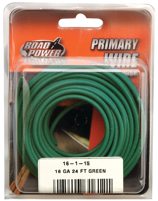 Road Power 56422033/16-1-15 Electrical Wire, 16 AWG Wire, 1-Conductor, 25/60 VAC/VDC, Copper Conductor, Green Sheath