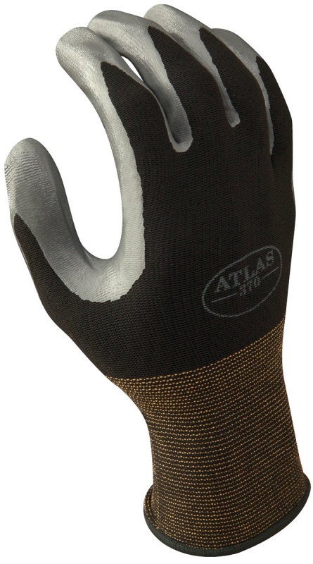 Showa 370BXL-09.RT High-Flexibility Protective Gloves, XL, 220 to 260 mm L, Knit Wrist Cuff, Nitrile Coating, Black/Gray