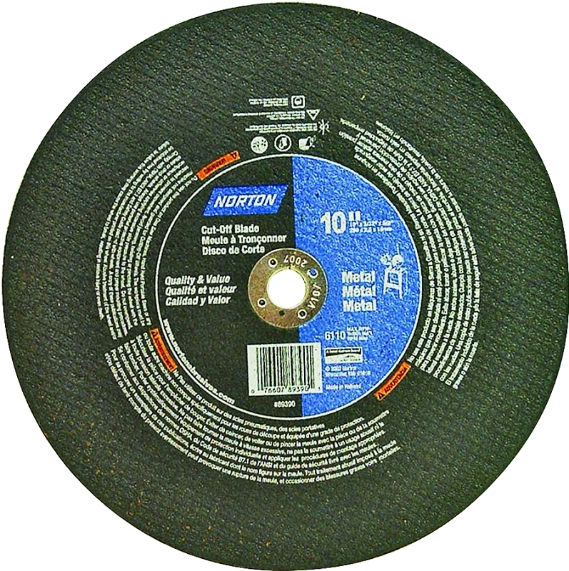 Norton 07660789390 Cut-Off Wheel, 10 in Dia, 3/32 in Thick, 5/8 in Arbor, Extra Coarse, Aluminum Oxide Abrasive
