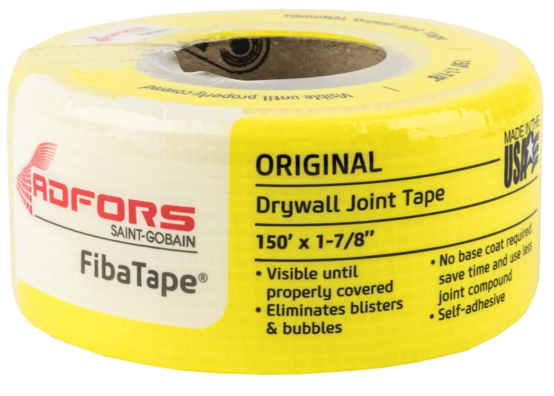 Adfors FibaTape FDW8659-U Drywall Tape Wrap, 150 ft L, 1-7/8 in W, 0.26 mm Thick, Yellow Box