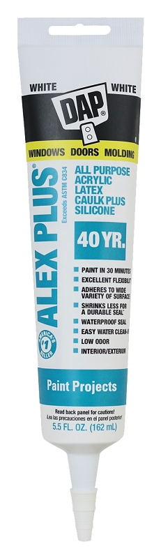 DAP ALEX PLUS 18128 Acrylic Latex Caulk with Silicone, White