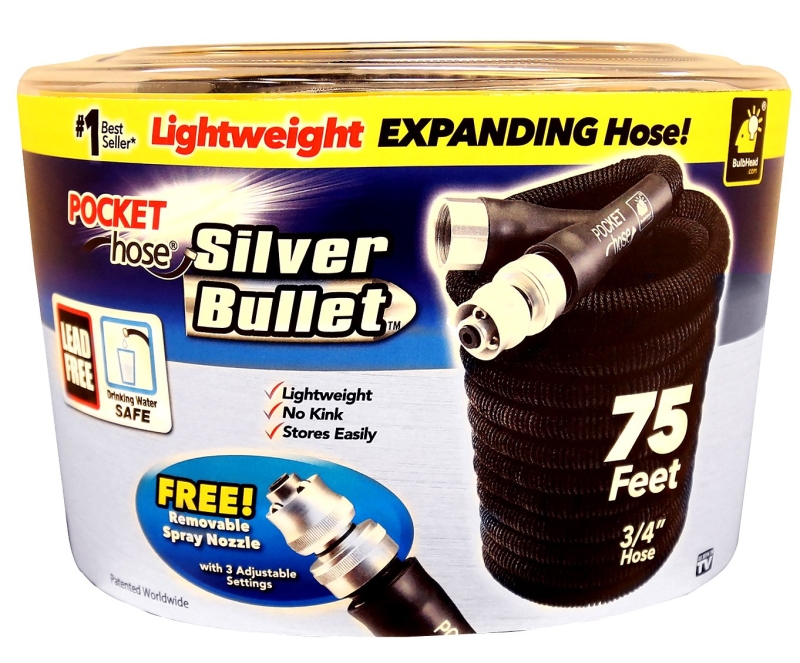POCKET hose 17844-6 Flexible Garden Hose, 3/4 in, 75 ft L, Plastic, Black