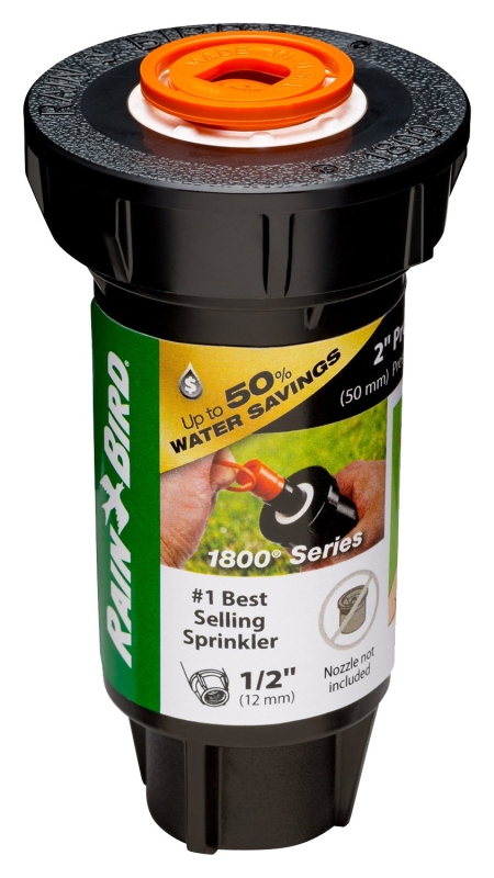 Rain Bird 1802LNPRS Pressure Regulated Pop-Up Sprinkler, 1/2 in Connection, FNPT, 2 in H Pop-Up, 8 to 15 ft, Plastic