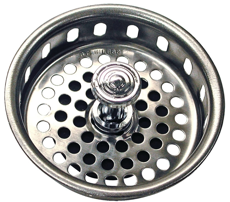 Danco 80900 Basket Strainer with Drop Center Post, 3-1/4 in Dia, Stainless Steel, Chrome