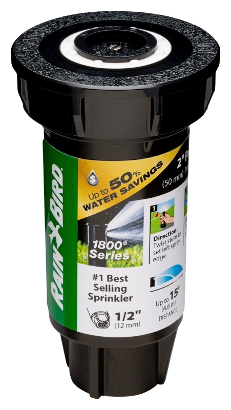 Rain Bird 1802QDSPRS Pressure Regulated Pop-Up Sprinkler, 1/2 in Connection, FNPT, 2 in H Pop-Up, 8 to 15 ft, Plastic