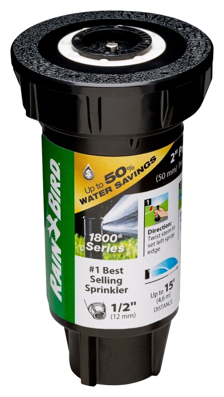 Rain Bird 1802HDSPRS Pressure Regulated Pop-Up Sprinkler, 1/2 in Connection, FNPT, 2 in H Pop-Up, 8 to 15 ft, Plastic