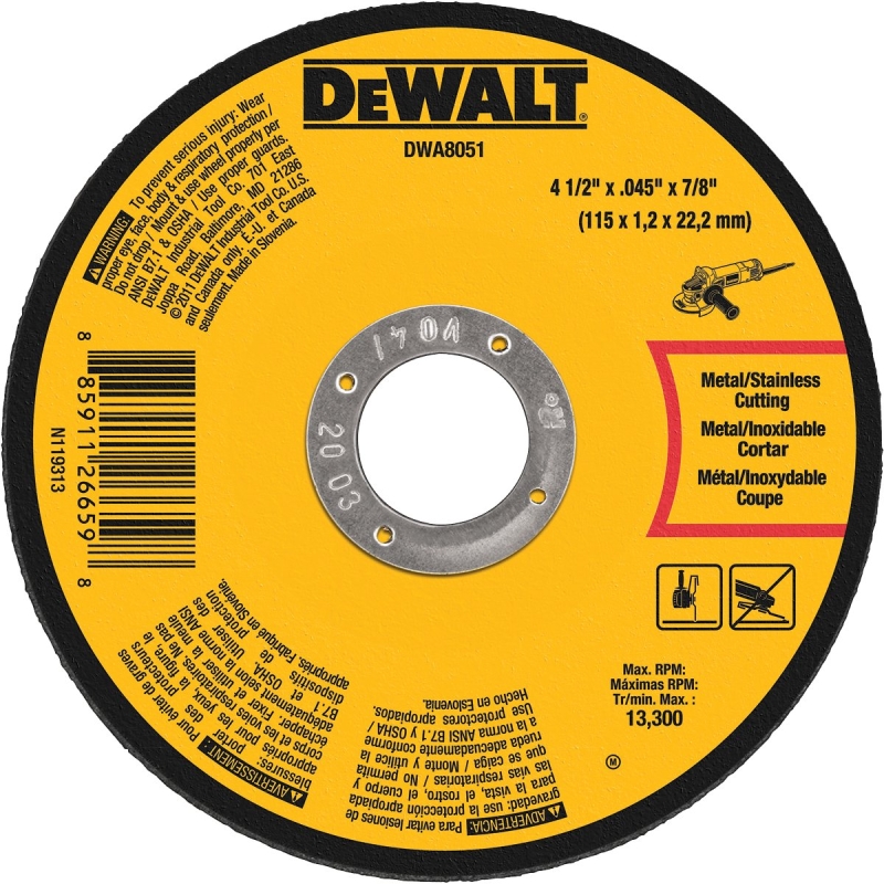 DEWALT DWA8051 Cut-Off Wheel, 4-1/2 in Dia, 0.045 in Thick, 7/8 in Arbor, Medium, Aluminum Oxide Abrasive, Pack of 25