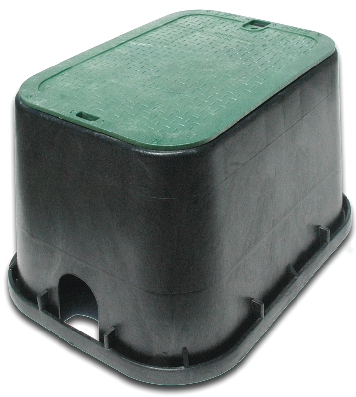 NDS Standard Series 113BC Valve Box with Overlapping ICV Cover, 21 in L, 14 in W, 12 in H, 2-3/4 x 2-1/2 in Pipe Slots