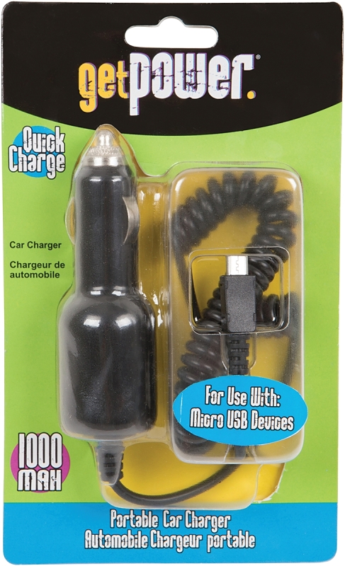 GetPower GP-CLA-M Vehicle Charging Cable, Micro USB, Black, 3 ft L