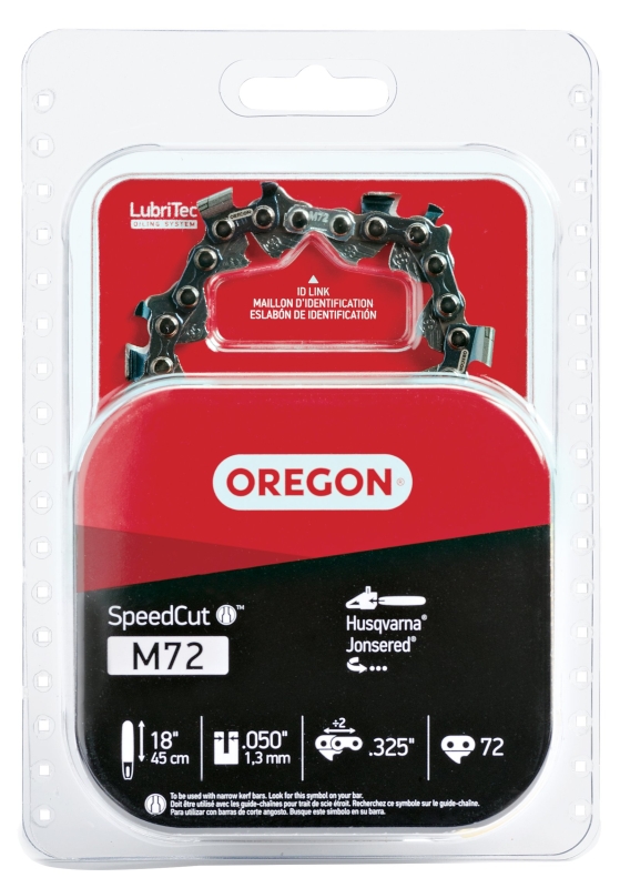 Oregon SpeedCut Series M72 Chainsaw Chain, 95TXL Chain, 18 in L Bar, 0.05 in Gauge, 0.325 in TPI/Pitch, 72-Link