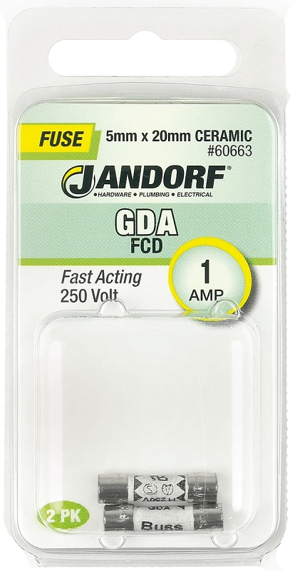 JANDORF GDA Series 60663 Fast Acting Fuse, 1 A, 250 V, 1500 A Interrupt, Ceramic Body, Fast-Acting Fuse