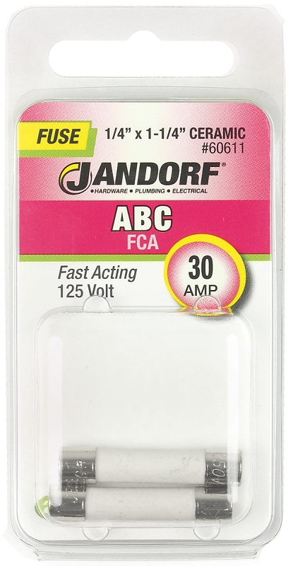 JANDORF ABC Series 60611 Fast Acting Fuse, 30 A, 125 VDC, 200, 400, 1000 A Interrupt, Ceramic Body, ABC