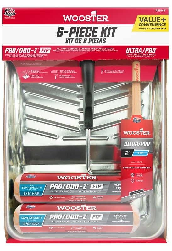 Wooster Pro/Doo-Z FTP R918-9 Paint Roller Kit, Semi-Smooth Surface, Polypropylene, 6-Piece