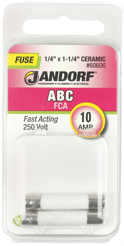 JANDORF ABC Series 60606 Fast Acting Fuse, 10 A, 250 V, 200 A, 10 kA Interrupt, Ceramic Body, ABC